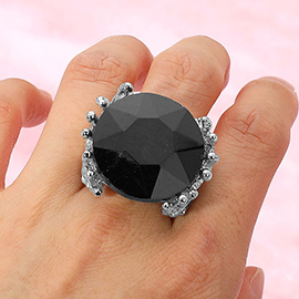 Metal Twig Detailed Round Stone Stretch Ring