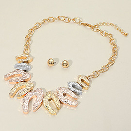 Textured Abstract Metal Object Beaded Statement Necklace