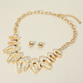 Textured Abstract Metal Object Beaded Statement Necklace
