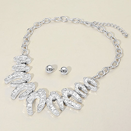 Textured Abstract Metal Object Beaded Statement Necklace