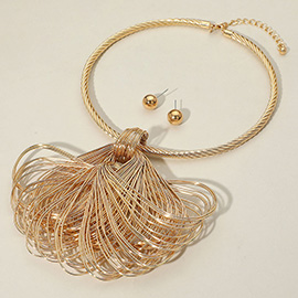Metal Wire Loop Sculptural Pendant Statement Necklace