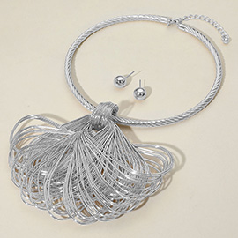 Metal Wire Loop Sculptural Pendant Statement Necklace