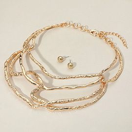 Abstract Hammered Metal Layered Statement Necklace