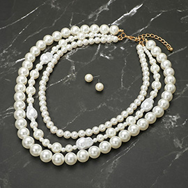 Pearl Beaded Layered Statement Necklace