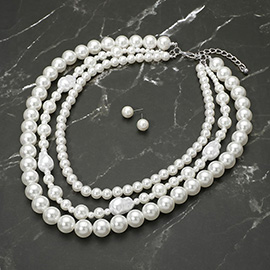 Pearl Beaded Layered Statement Necklace
