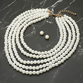 Pearl Beaded Multi Layered Statement Necklace