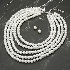 Pearl Beaded Multi Layered Statement Necklace