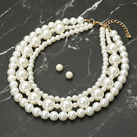 Chunky Pearl Beaded Layered Statement Necklace