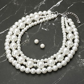 Chunky Pearl Beaded Layered Statement Necklace