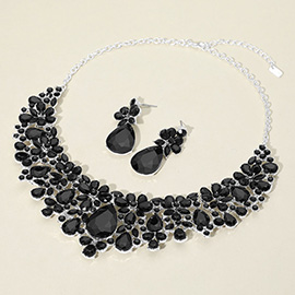 Teardrop Stone Cluster Embellished Evening Necklace