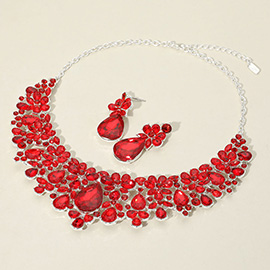 Teardrop Stone Cluster Embellished Evening Necklace