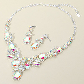 Teardrop Stone Cluster Embellished Evening Necklace