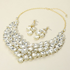 Teardrop Stone Cluster Statement Evening Necklace
