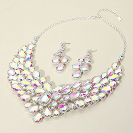 Teardrop Stone Cluster Statement Evening Necklace