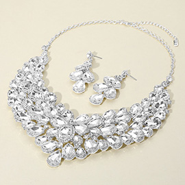Teardrop Stone Cluster Statement Evening Necklace