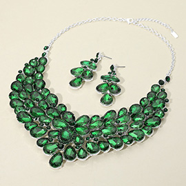 Teardrop Stone Cluster Statement Evening Necklace