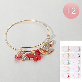 12PCS - Stone Paved Enamel Butterfly Stone Cluster Charm Bracelets