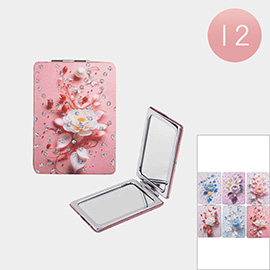 12PCS - Flower Printed Cosmetic Mirrors