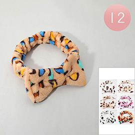 12PCS - Leopard Patterned Bow Stretch Headbands
