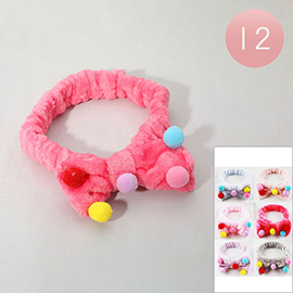 12PCS - Pom Pom Bow Stretch Headbands
