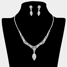 Rhinestone Paved Marquise Shaped Pendant Necklace