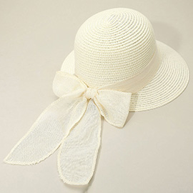 Mesh Bow Detail Floppy Straw Sun Hat