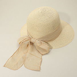 Mesh Bow Detail Floppy Straw Sun Hat