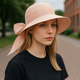 Mesh Bow Detail Floppy Straw Sun Hat