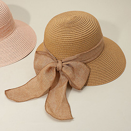 Mesh Bow Detail Floppy Straw Sun Hat