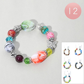 12PCS - Marbled Resin Butterfly Faceted Beaded Stretch Bracelets