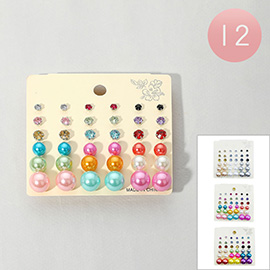 12 SET OF 18 - Stone Pearl Stud Earring Set