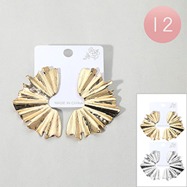 12Pairs - Textured Metal Fan Earrings