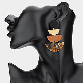 Geometric Wooden Metal Resin Layered Fan Plate Link Drop Earrings