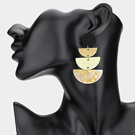 Geometric Wooden Metal Resin Layered Fan Plate Link Drop Earrings