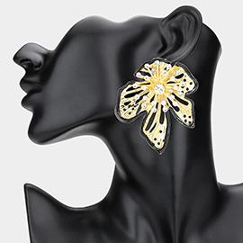 Stone Cluster Bud Enamel Rim Flower Earrings