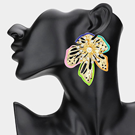 Stone Cluster Bud Enamel Rim Flower Earrings