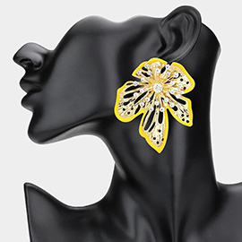 Stone Cluster Bud Enamel Rim Flower Earrings