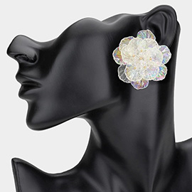 Faceted Beaded Bud Ombre Resin Petal Flower Earrings