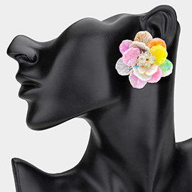Faceted Beaded Bud Ombre Resin Petal Flower Earrings