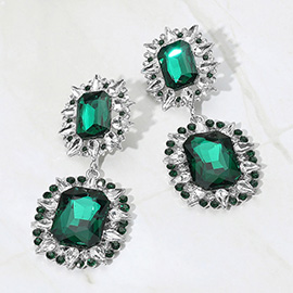 Oversized Glass Stone Cluster Dangle Evening Earrings