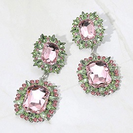 Oversized Glass Stone Cluster Dangle Evening Earrings