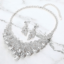 Teardrop Stone Cluster Rhinestone Paved Embellished Collar Evening Necklace