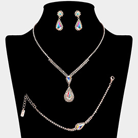 Pear Crystal Accented Rhinestone Necklace Jewelry Set