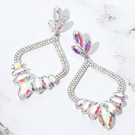 Marquise Stone Cluster Embellished Rhinestone Paved Open Chandelier Dangle Evening Earrings