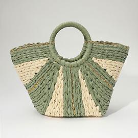 Woven Raffia Round Handle Tote Bag