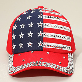 Bling Studded American USA Flag Baseball Cap