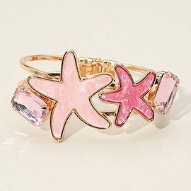 Glittered Resin Double Starfish Hinged Bangle Bracelet