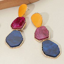 Geometric Glittered Resin Plate Link Drop Dangle Earrings
