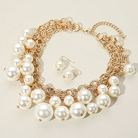 Chunky Pearl Embellished Bib Necklace