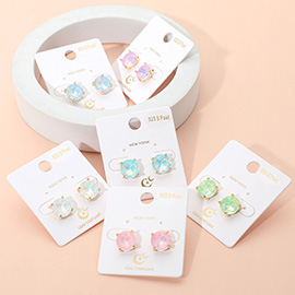 Round Stone Cushion Stud Earrings